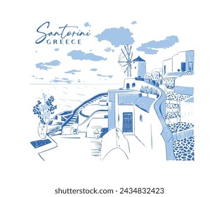 Santorini island, Greece, Santorini Vector illustration for t shirt, graphic print, summer beach vacation vector art