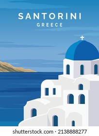 ギリシャのエーゲ海、サントリーニ島。ギリシャへの旅行。風景旅行の背景広告カード、旅行ポスター、ポストカード、チラシ、アートプリント。