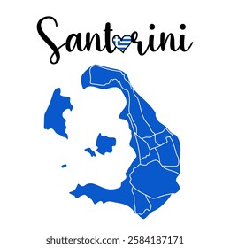 Santorini Islands, Greece. Map. Island in the Aegean Sea. Vector calligraphy lettering. Design element for cards, banner, flyer, T shirt print isolated on white background.