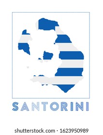 Santorini Logo. Map of Santorini with island name and flag. Astonishing vector illustration.