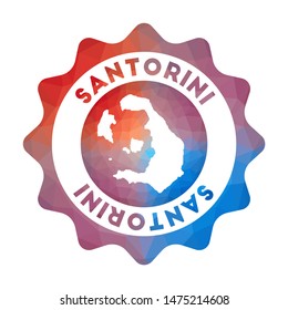 Santorini low poly logo. Colorful gradient travel logo of the island in geometric style. Multicolored polygonal Santorini rounded sign with map for your infographics.