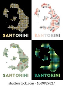 Santorini map. Collection of maps of Santorini in dotted style. Borders of the island filled with rectangles for your design. Vector illustration.