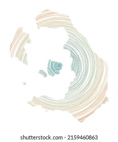 Santorini map filled with concentric circles. Sketch style circles in shape of the island. Vector Illustration.