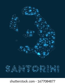 Mapa de la red Santorini. Mapa geométrico abstracto de la isla. Conexión a Internet y diseño de telecomunicaciones. Elegante ilustración vectorial.