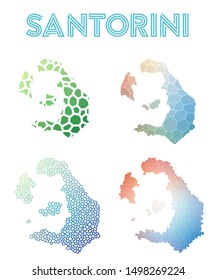 Santorini polygonal island map. Mosaic style maps collection. Bright abstract tessellation, geometric, low poly, modern design. Santorini polygonal maps for infographics or presentation.