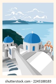 ilustración con vistas al mar de santorini, buena utilización para afiches