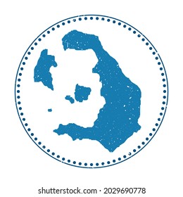 Santorini sticker. Travel rubber stamp with map of island, vector illustration. Can be used as insignia, logotype, label, sticker or badge of Santorini.