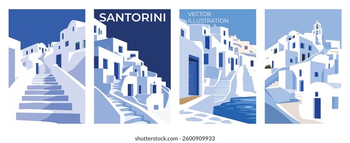 Santorini Vector Illustration: Blue and White Architecture vector illustration