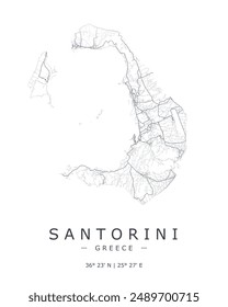 Santorini vector map. Detailed map of Santorini in Greece. Best free vector illustration. Tourist decorative street map.