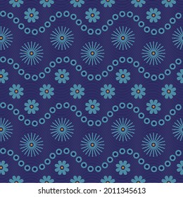 Santorini waves and flowers vector seamless pattern