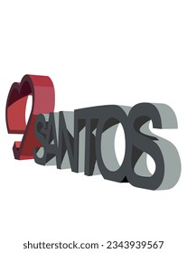 Santos, Brazil. I love the city of Santos. Red heart. 3d city landmark. EPS vector illustration.