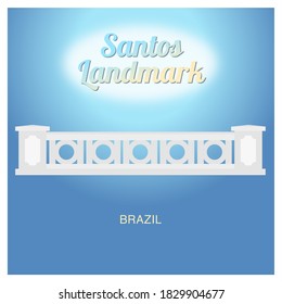 Santos landmark. Low wall symbol of the city of Santos. Isolated vector with blue background.