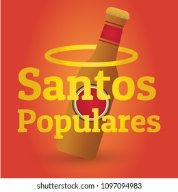 Santos Populares beer banner. Portuguese local festivities, with golden halo and local beer