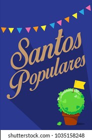 santos populares greeting card with manjerico plant on blue background for Portugal festival. vector illustration.