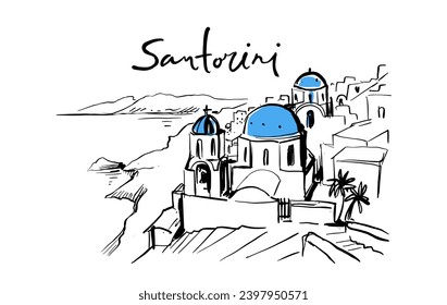 Santotini island Europe. Greece hand drawn