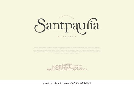 Santpaula ostenta letras y números de alfabeto elegantes de lujo. tipografía de boda Antiguas classic serif font decorativo vintage retro. Ilustración vectorial creativa