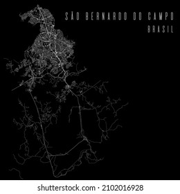 Sao Bernardo do Campo city vector map poster. Brazil municipality square linear street map, administrative municipal area, white lines on black background, with title.