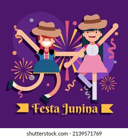 Sao joao brazil festa junina traditional festival party celebration girls dance vector poster design banner