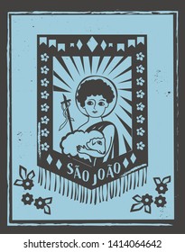 Sao Joao (St. John the baptist) illustration for Festa Junina decoratio vector. Brazilian woodcut style. 