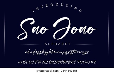 Sao Jogo Hand drawn mono line font lowercase and uppercase. Calligraphy decorative ABC alphabet isolated. Hand lettering and custom typography for your designs, logo, poster, card. Vector typeface.