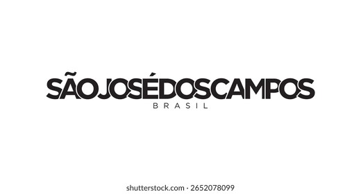 Sao Jose dos Campos in the Brasil emblem. The design features a geometric style, vector illustration with bold typography in a modern font. The graphic slogan lettering.