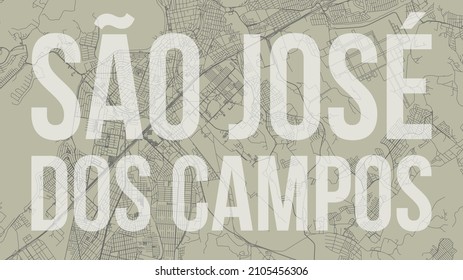 Sao Jose dos Campos map city poster, horizontal background vector map with opacity title. Municipality area street map. Widescreen Brazilian skyline panorama.