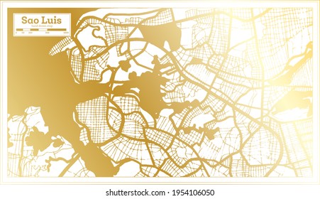 Mapa de la ciudad de San Luis Brasil en estilo retro en color dorado. Mapa de esquema. Ilustración vectorial.