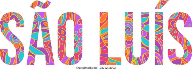 Sao Luis colorful city name with abstract doodle pattern