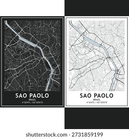 São Paolo Stadtplan, Vektorgrafik-Set, Bündel von dunklen und hellen minimalistischen städtischen Roadmap mit skalierbarem Straßengitter, Autobahnen und Planungslayout