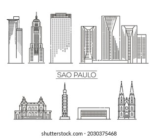 Sao Paulo architecture line skyline illustration. Linear vector cityscape with famous landmarks