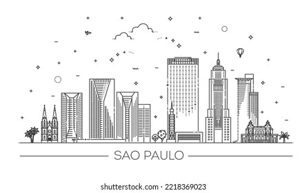 Sao Paulo architecture line skyline illustration. Brazil