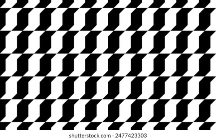 Sao Paulo beach sidewalk pattern in vertical arrangement. Repeated black and white geometric shapes in Portuguese pavement style. Wall or floor mosaic tile background. Vector graphic illustration.