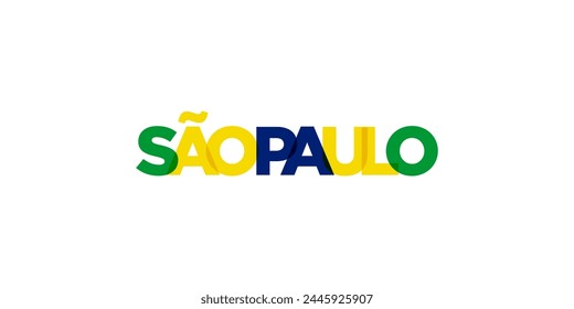 Sao Paulo en el emblema de Brasil. El diseño presenta un estilo geométrico, Ilustración vectorial con tipografía audaz en un estilo moderno. La letra gráfica del eslogan.