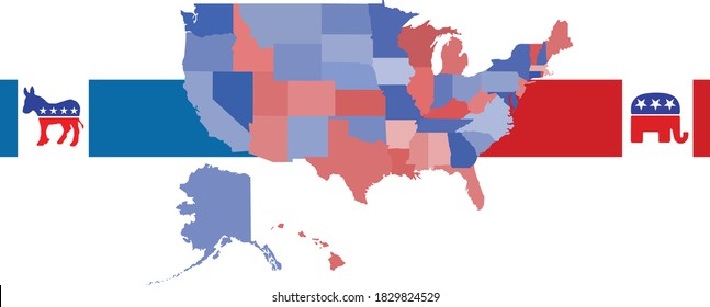 Sao Paulo BRASIL - OCT 08 2020 : Infographics Of The USA Elections In 2020,with The Republican Elephant Logo And Democrat Donkey Logo. Clean Vector Style.