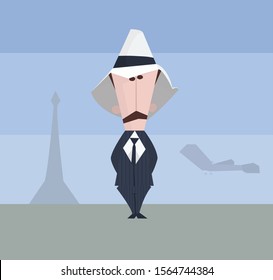 Sao Paulo BRASIL - OCTOBER 23 1906 : A Caricature Of The Pioneer Of The Aviation Alberto Santos Dumond From Brazil Made In  Cute Vector Style And Sober Colors.