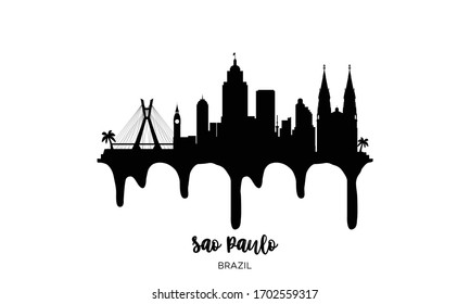 Sao Paulo Brazil black skyline silhouette vector illustration on white background with dripping ink effect.
