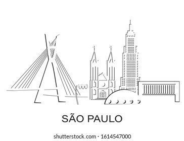 Sao Paulo, Brazil. City landmarks vector. Stylized minimal illustration.