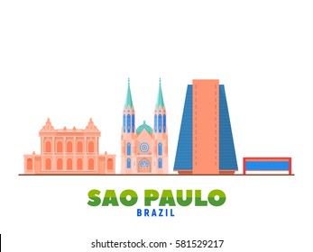 Sao Paulo (Brazil) City landmarks and monuments isolated on white background.