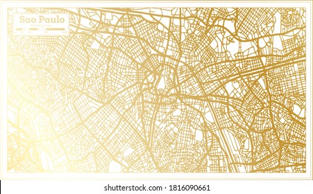 Sao Paulo Brazil City Map in Retro Style in Golden Color. Outline Map. Vector Illustration.