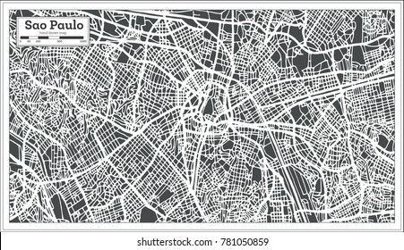 Sao Paulo Brazil City Map in Retro Style. Vector Illustration. Outline Map.