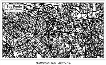 Sao Paulo Brazil City Map in Black and White Color. Vector Illustration. Outline Map.