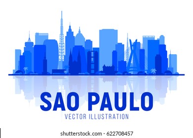  Sao Paulo (Brazil) city silhouette skyline on whithe background. Vector Illustration. Business travel and tourism concept with modern buildings. Image for banner or web site.