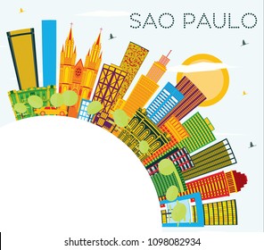 Sao Paulo Brazil City Skyline with Color Buildings, Blue Sky and Copy Space. Vector Illustration. Business Travel and Tourism Concept with Modern Buildings. Sao Paulo Cityscape with Landmarks.