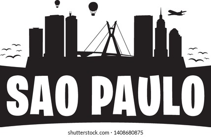 Sao Paulo Brazil. City Skyline. Silhouette Banner City. Design Vector. Famous Monuments.