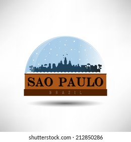 Sao Paulo, Brazil city skyline silhouette in snow globe. Vector design.