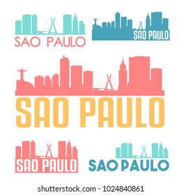 Sao Paulo Brazil Flat Icon Skyline Vector Silhouette Design Set