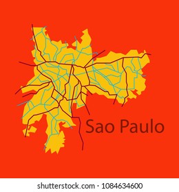 Sao Paulo, Brazil, flat map isolated on background. High detailed silhouette illustration.