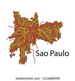 Sao Paulo, Brazil, flat map isolated on background. High detailed silhouette illustration.