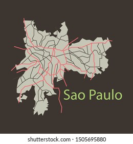 Sao Paulo, Brazil, flat map isolated on background. High detailed silhouette illustration.