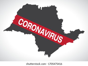 Sao Paulo BRAZIL map with Coronavirus warning illustration